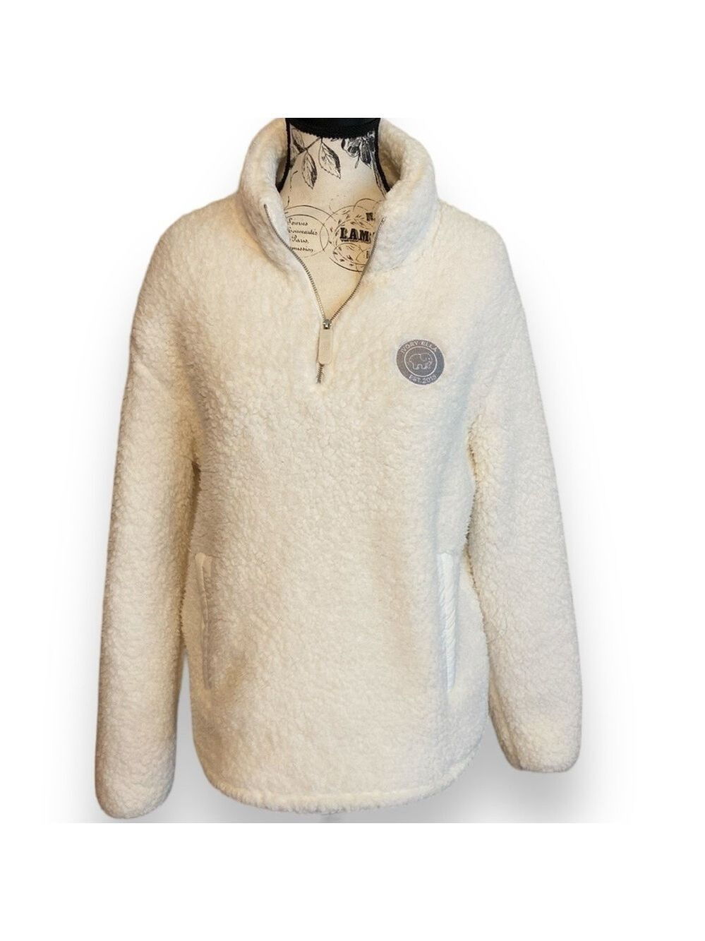 Ivory Ella Sherpa Jacket 1/4 Zip Pockets Cream Size M